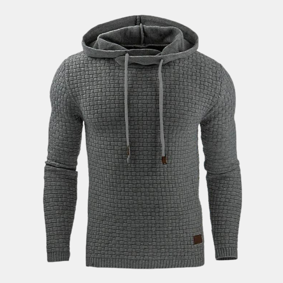 Men's Slim Fit Textured Pullover Hoodie with Adjustable Drawstring - Stylish & Comfortable