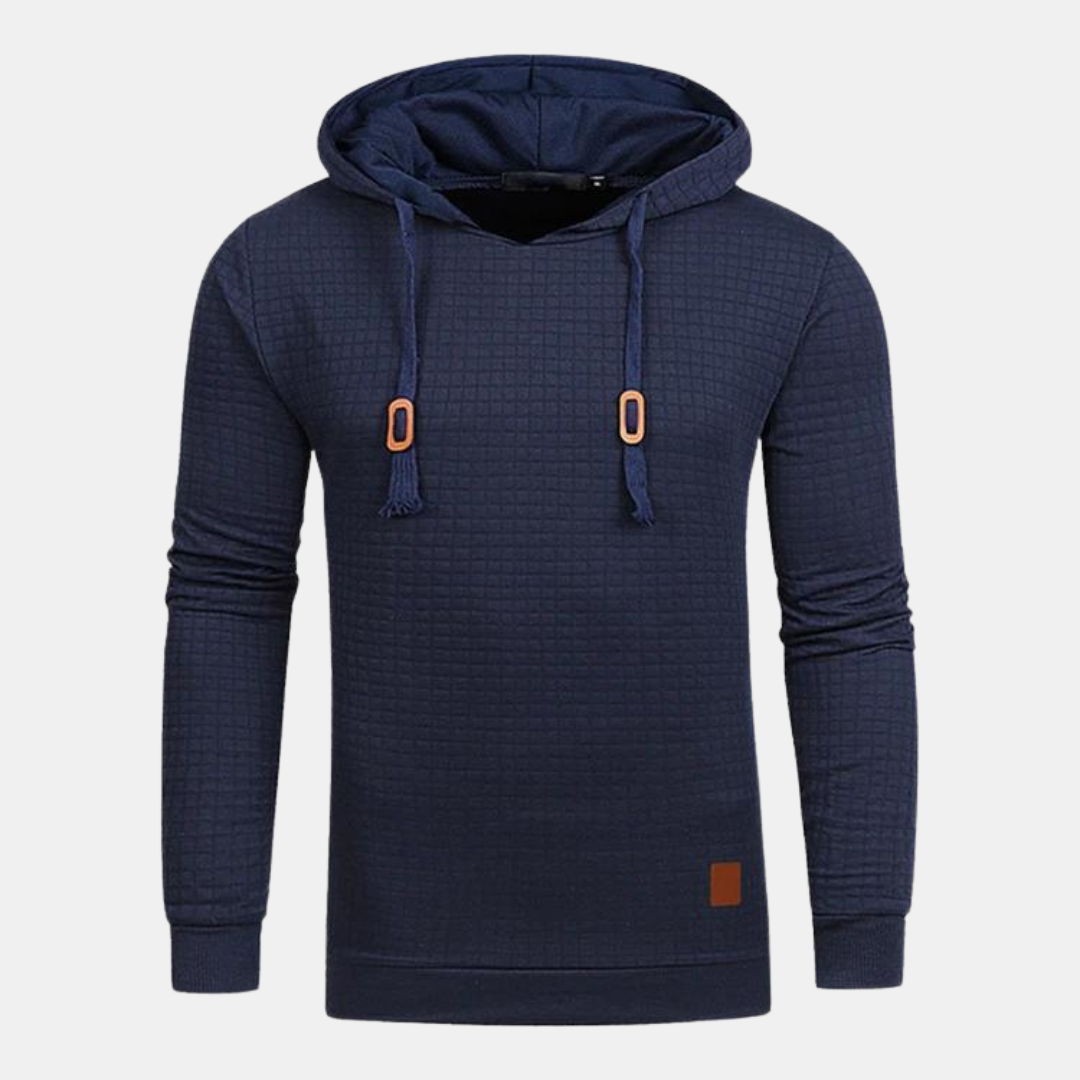 Men's Slim Fit Textured Pullover Hoodie with Adjustable Drawstring - Stylish & Comfortable