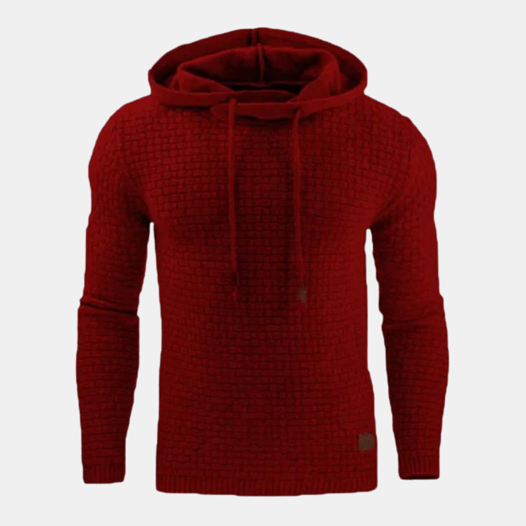 Men's Slim Fit Textured Pullover Hoodie with Adjustable Drawstring - Stylish & Comfortable