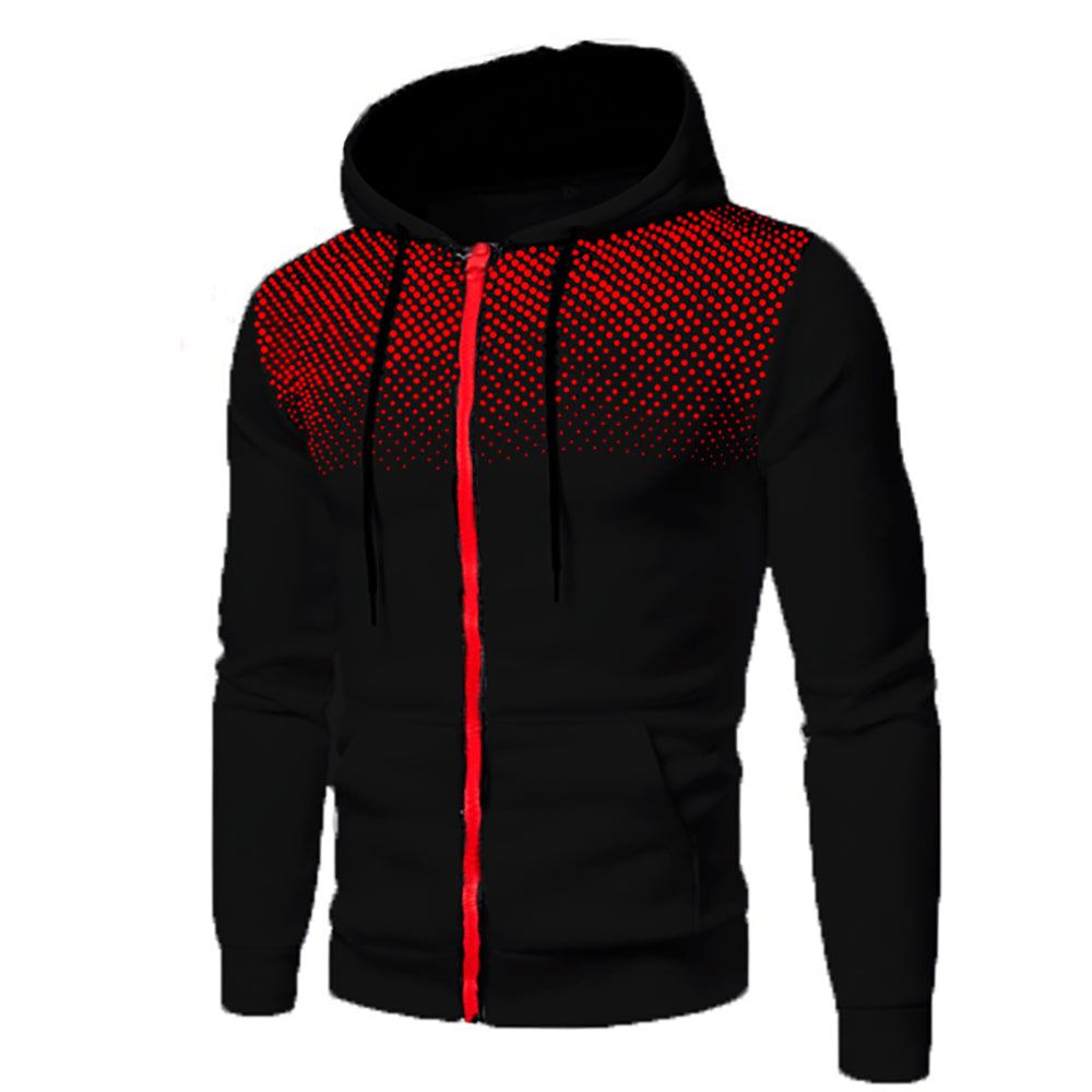 Men's Sporty Zip-Up Hoodie with Gradient Dot Print & Adjustable Drawstring Hood - Perfect for Active Lifestyle