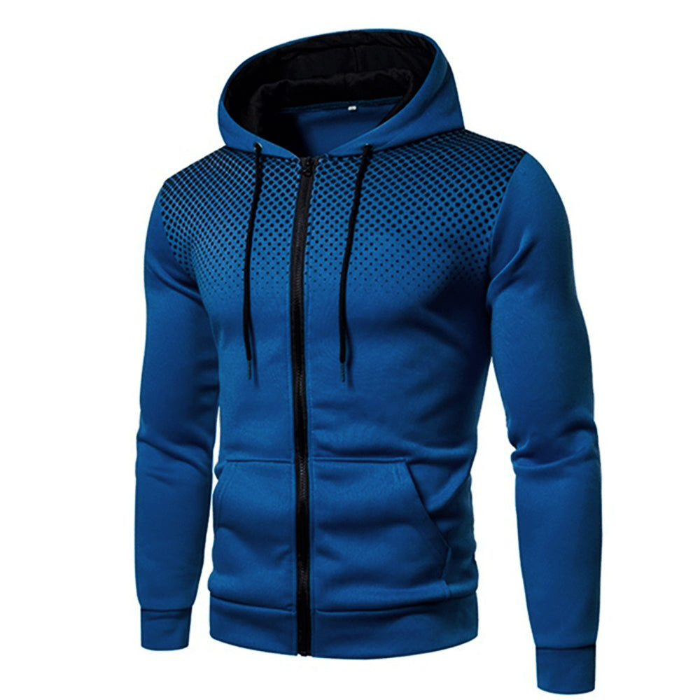 Men's Sporty Zip-Up Hoodie with Gradient Dot Print & Adjustable Drawstring Hood - Perfect for Active Lifestyle