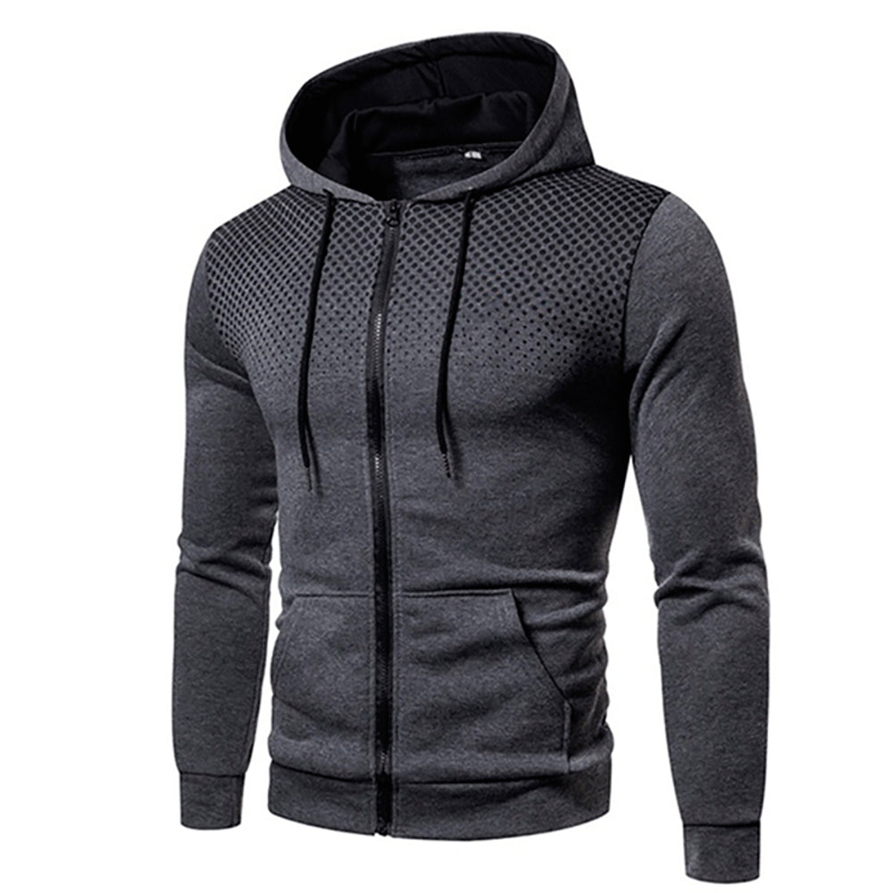 Men's Sporty Zip-Up Hoodie with Gradient Dot Print & Adjustable Drawstring Hood - Perfect for Active Lifestyle