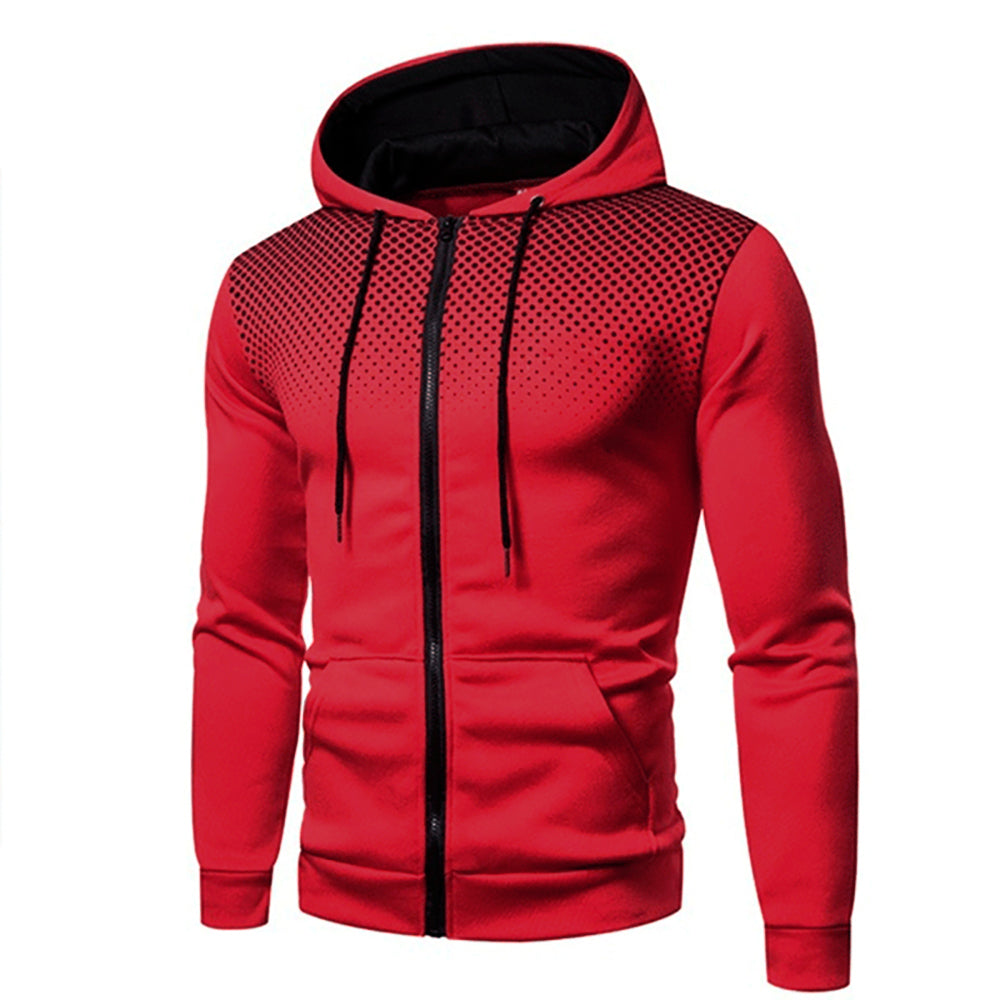 Men's Sporty Zip-Up Hoodie with Gradient Dot Print & Adjustable Drawstring Hood - Perfect for Active Lifestyle