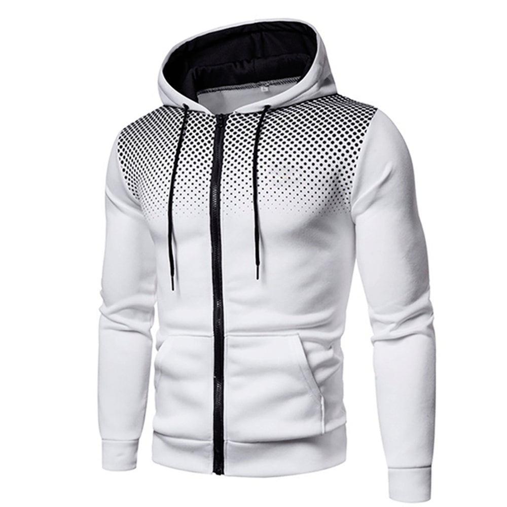 Men's Sporty Zip-Up Hoodie with Gradient Dot Print & Adjustable Drawstring Hood - Perfect for Active Lifestyle