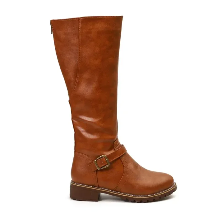 Stylish Women's Knee High Boots with Buckle Strap & Comfortable Low Block Heel - Perfect for Any Occasion