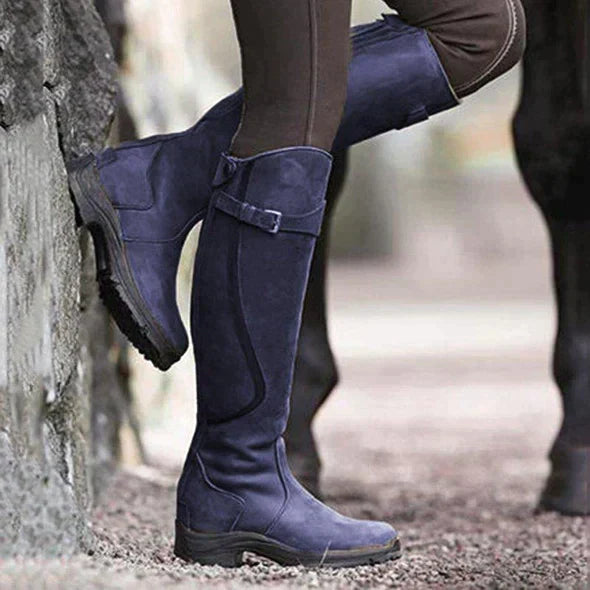 Women's Knee-High Waterproof Boots with Buckle Strap & Non-Slip Grip Sole - Stylish & Durable Footwear for All Weather