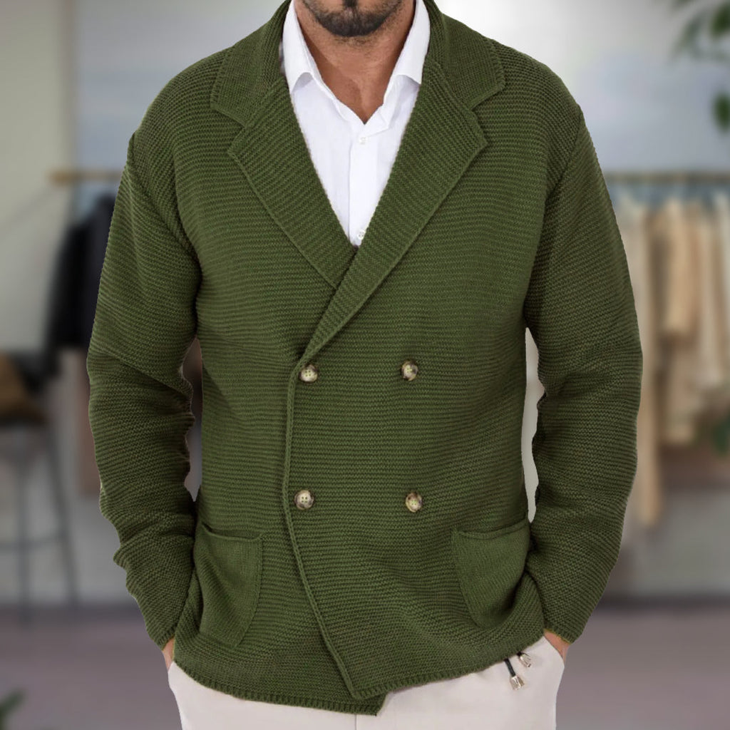 Men's Double-Breasted Knit Cardigan with Blazer Lapel - Stylish & Comfortable Outerwear for Every Occasion