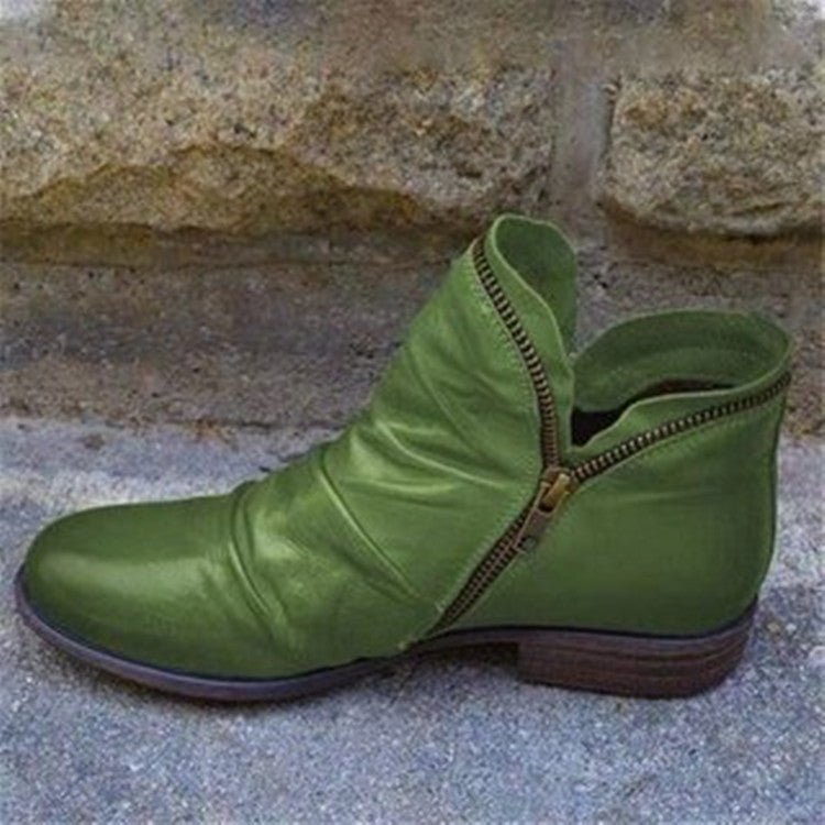 Stylish Women's Side-Zip Ankle Boots with Low Heel & Trendy Ruched Detailing - Perfect for Everyday Wear