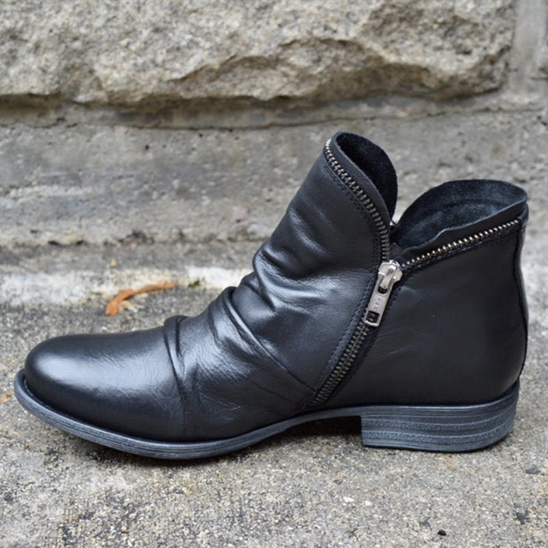 Stylish Women's Side-Zip Ankle Boots with Low Heel & Trendy Ruched Detailing - Perfect for Everyday Wear