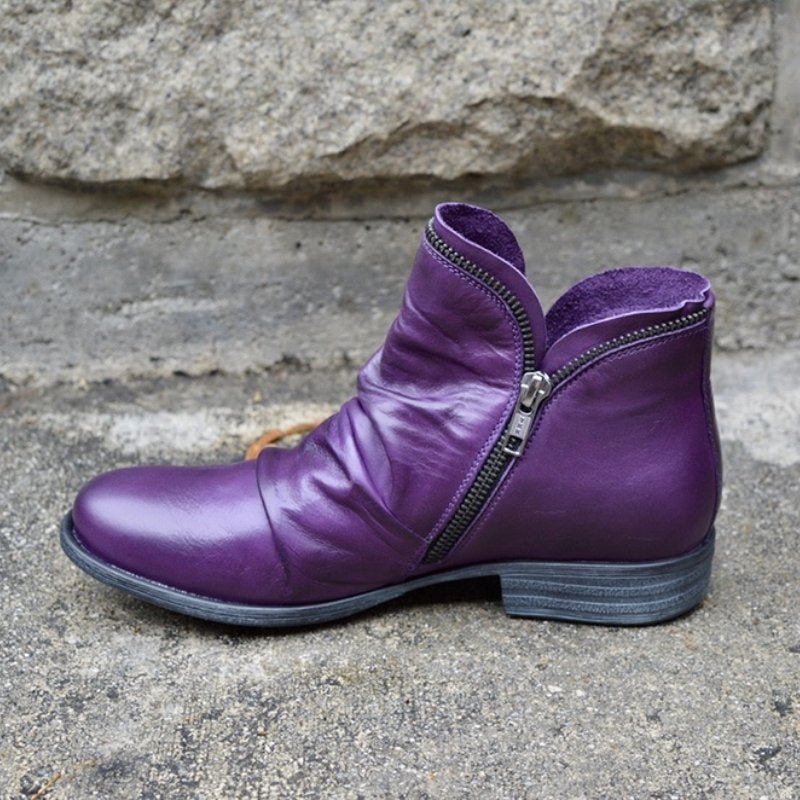 Stylish Women's Side-Zip Ankle Boots with Low Heel & Trendy Ruched Detailing - Perfect for Everyday Wear