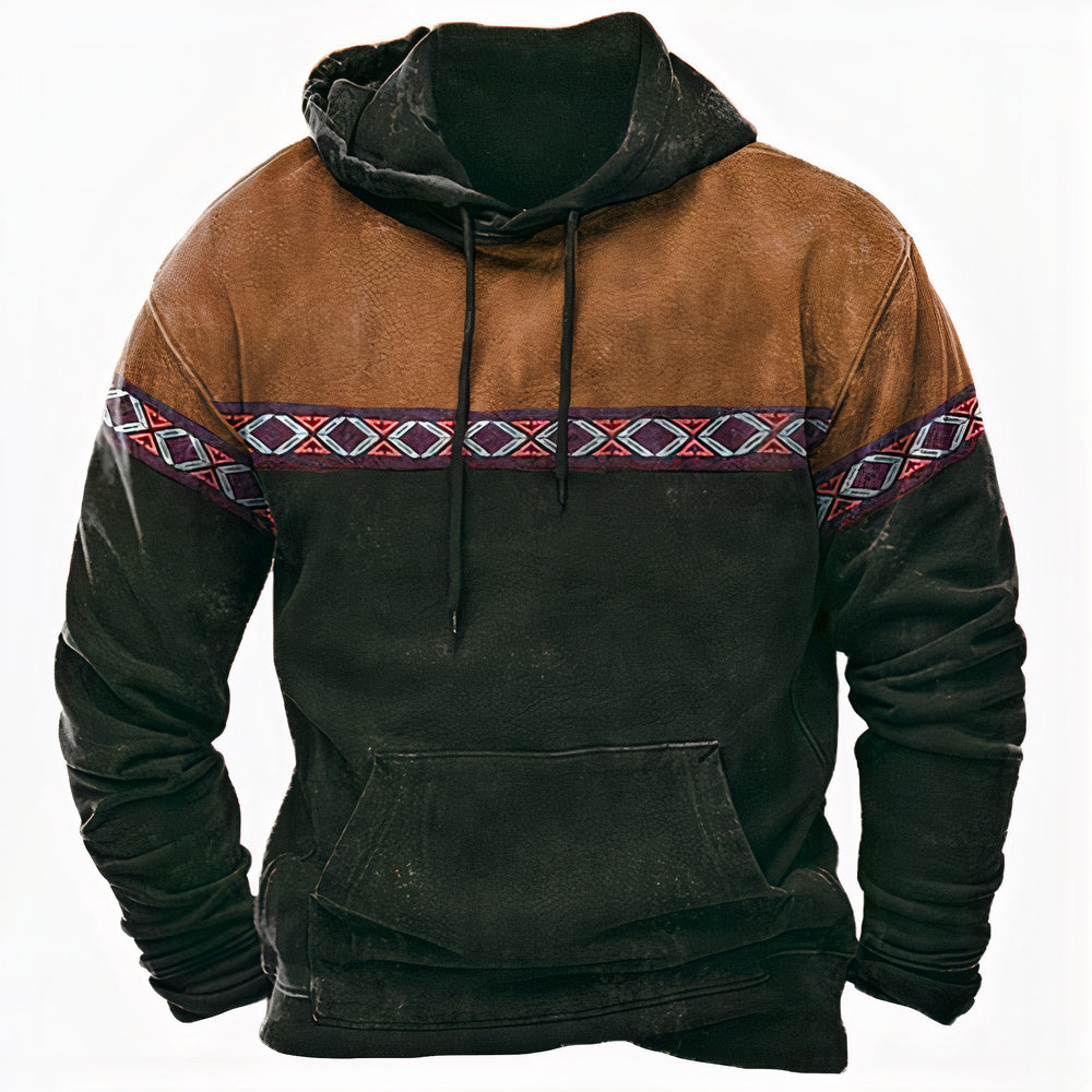 Men's Vintage-Inspired Ethnic Pattern Hoodie - Stylish & Comfortable Casual Wear