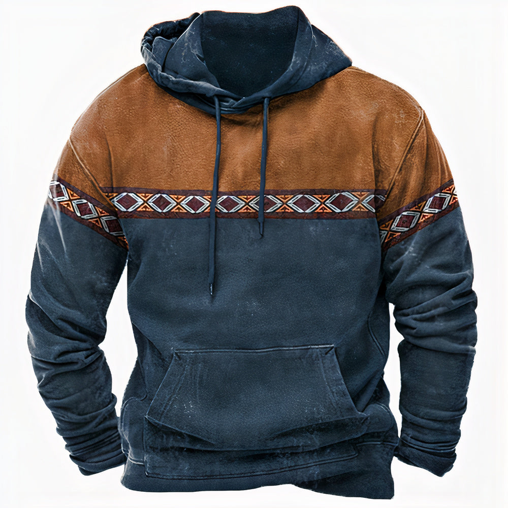 Men's Vintage-Inspired Ethnic Pattern Hoodie - Stylish & Comfortable Casual Wear