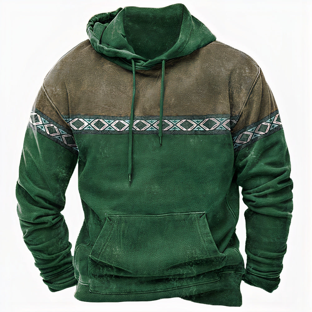 Men's Vintage-Inspired Ethnic Pattern Hoodie - Stylish & Comfortable Casual Wear