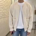 Men's Minimalist Zip-Up Cardigan - Round Neck, Ribbed Knit Design, Stylish & Comfortable Sweater for Everyday Wear
