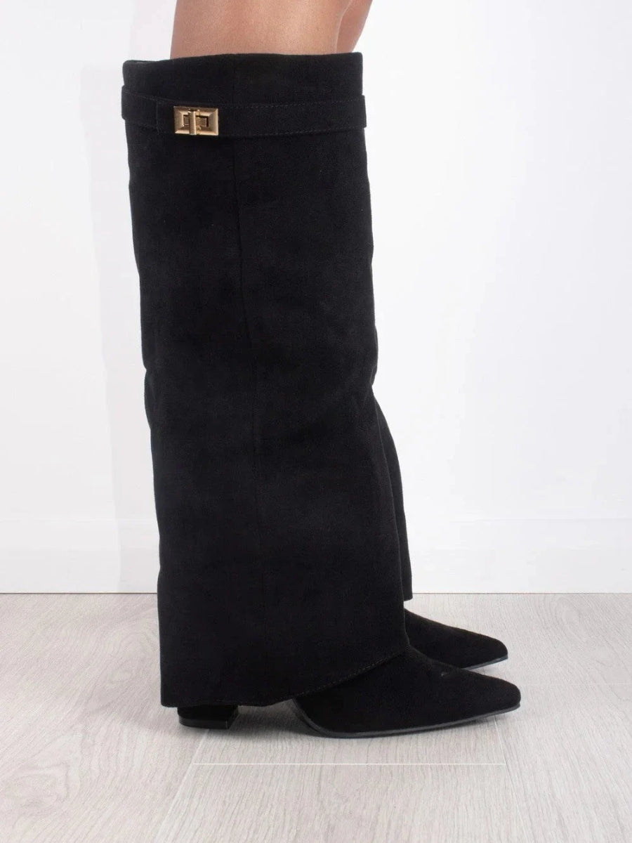 Stylish Women's Knee High Boots - Wide Flare Top & Comfortable Block Heel